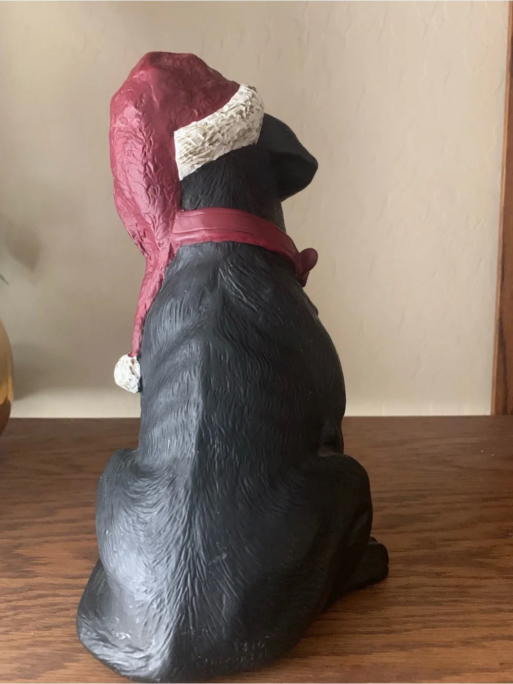 Black Labrador Figurine with Red Holiday Hat - Decorative Pet Decor